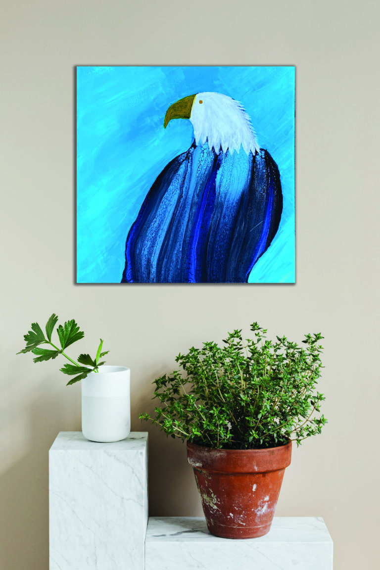 Bald Eagle Pour Painting • Approx 10x10 inches • 1.75 inch deep Canvas • FOR SALE