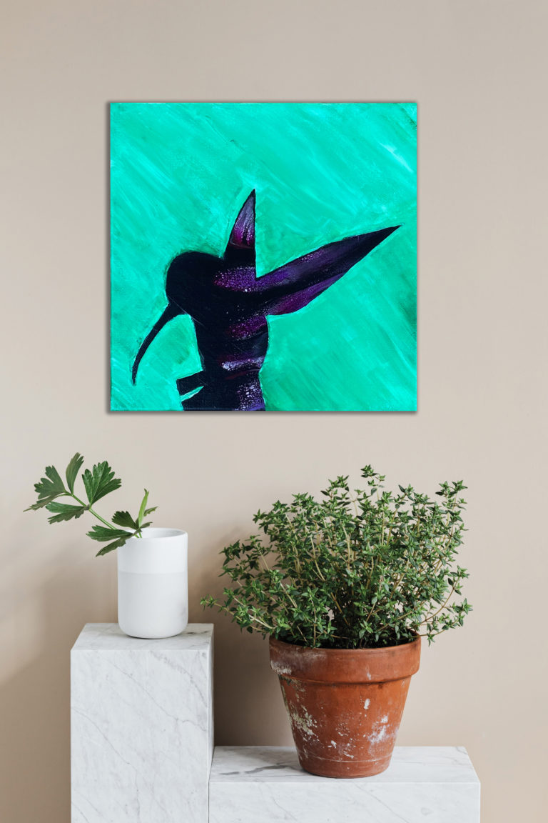 Humming Bird Pour Painting • approx 10x10 inches • 1.75 inch deep canvas • FOR SALE