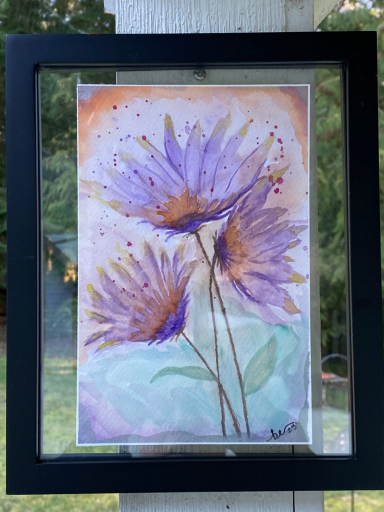 Watercolor Daisies • 8x10 Inches Framed original art • FOR SALE