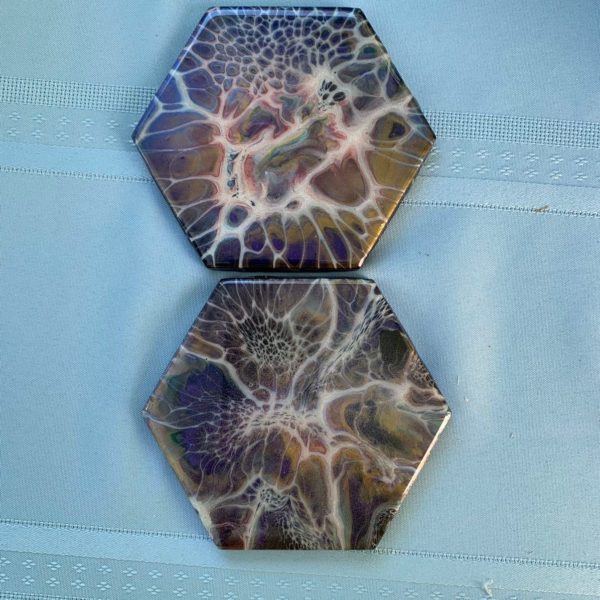 Pour Painted, Resin Coated Hexagon Coasters