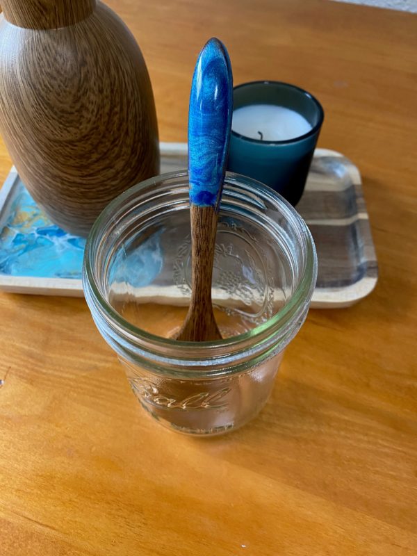 resin enhanced wooden teaspoon in use