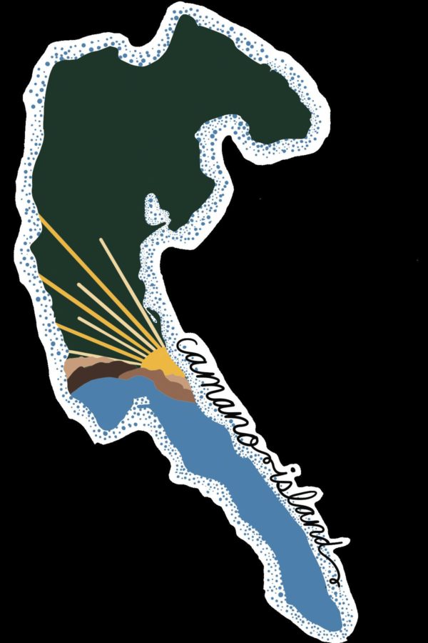 camano island, with sunrise and water, sticker