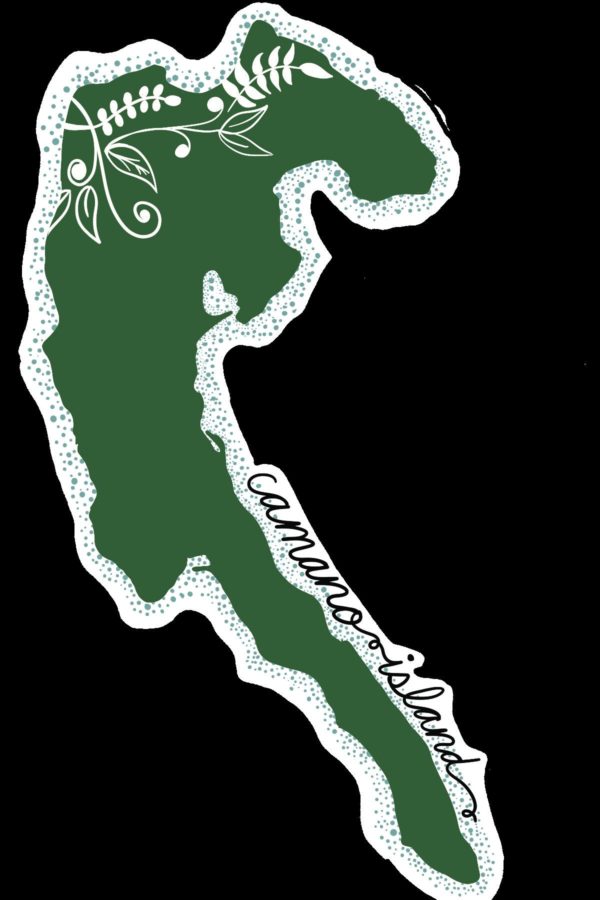 camano island, green with leaves, sticker