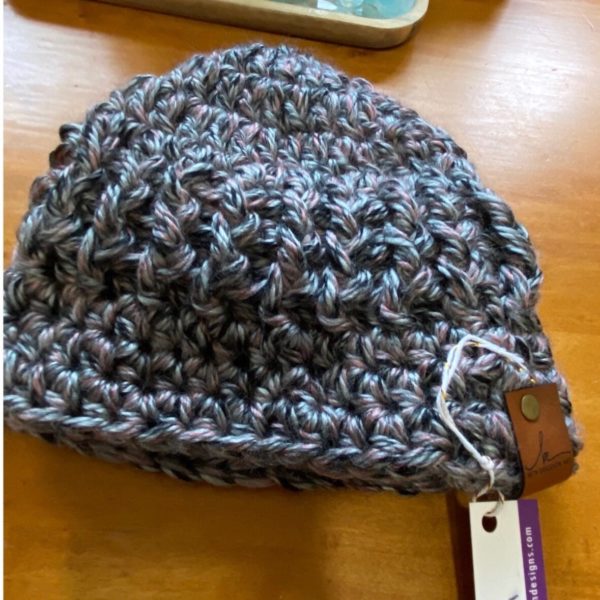 Beanie, pink and gray (2), handmade, crocheted