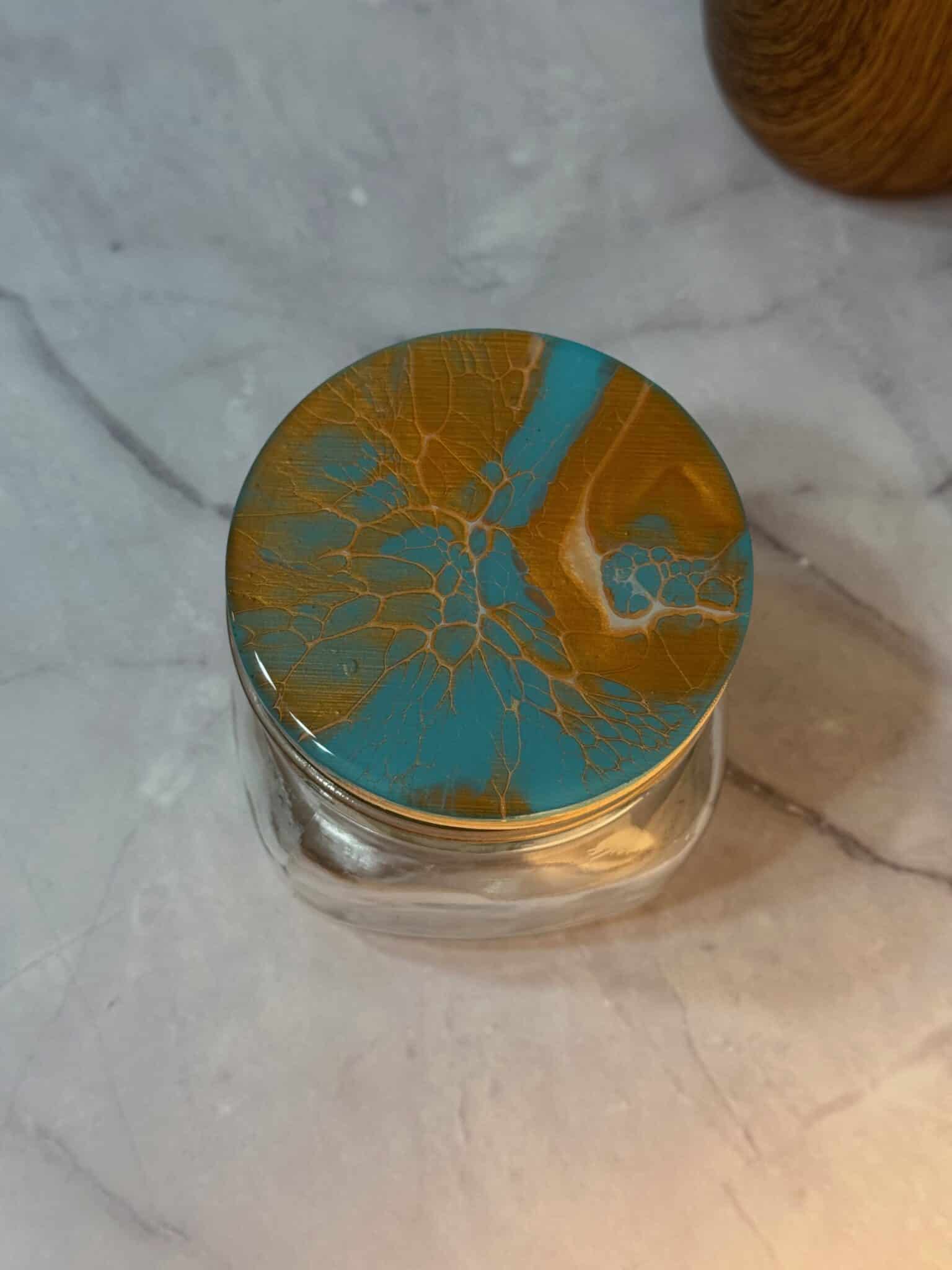 handpainted wide mouth blue and gold mason jar lid