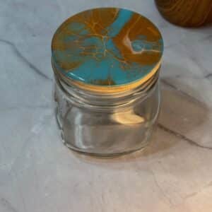 handpainted wide mouth blue and gold mason jar lid