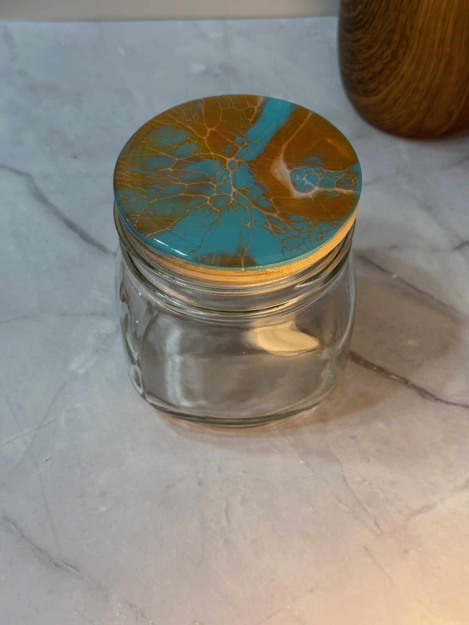 handpainted wide mouth blue and gold mason jar lid