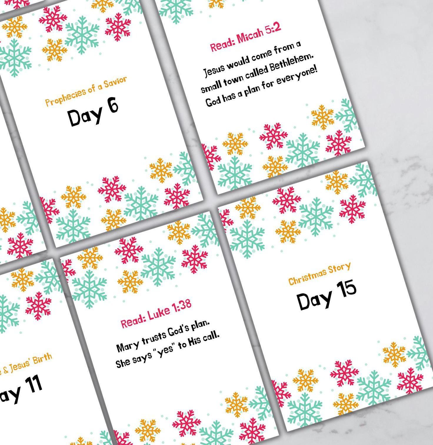 advent scripture cards for kids, advent cards for kids, advent calendar printable for kids, christmas countdown printable, 4x6 advent cards - handmade by Beth Ann Erickson Designs