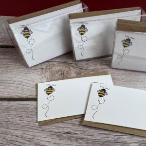 bee notecards, gift enclosure cards, mini enclosure cards with envelopes, note card and envelope set, mini note card set boxed, set of 5 - handmade by Beth Ann Erickson Designs