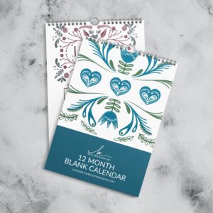 blank monthly calendar, nordic calendar, folk art calendar, wall calendar blank, 11x17 calendar, 85x11 calendar - handmade by Beth Ann Erickson Designs