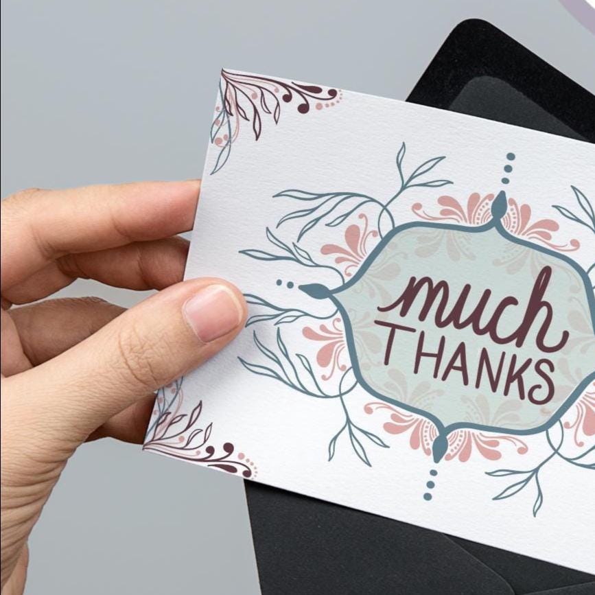 blank thank you cards pack, blank greeting cards, blank note cards, stationary cards, note cards with envelopes, floral thank you card - handmade by Beth Ann Erickson Designs
