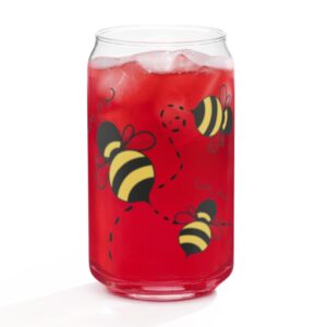 bumble bee gift for her, bumble bee glasses, glass can shapped cups, can shaped glass, bumble bee tumbler - handmade by Beth Ann Erickson Designs