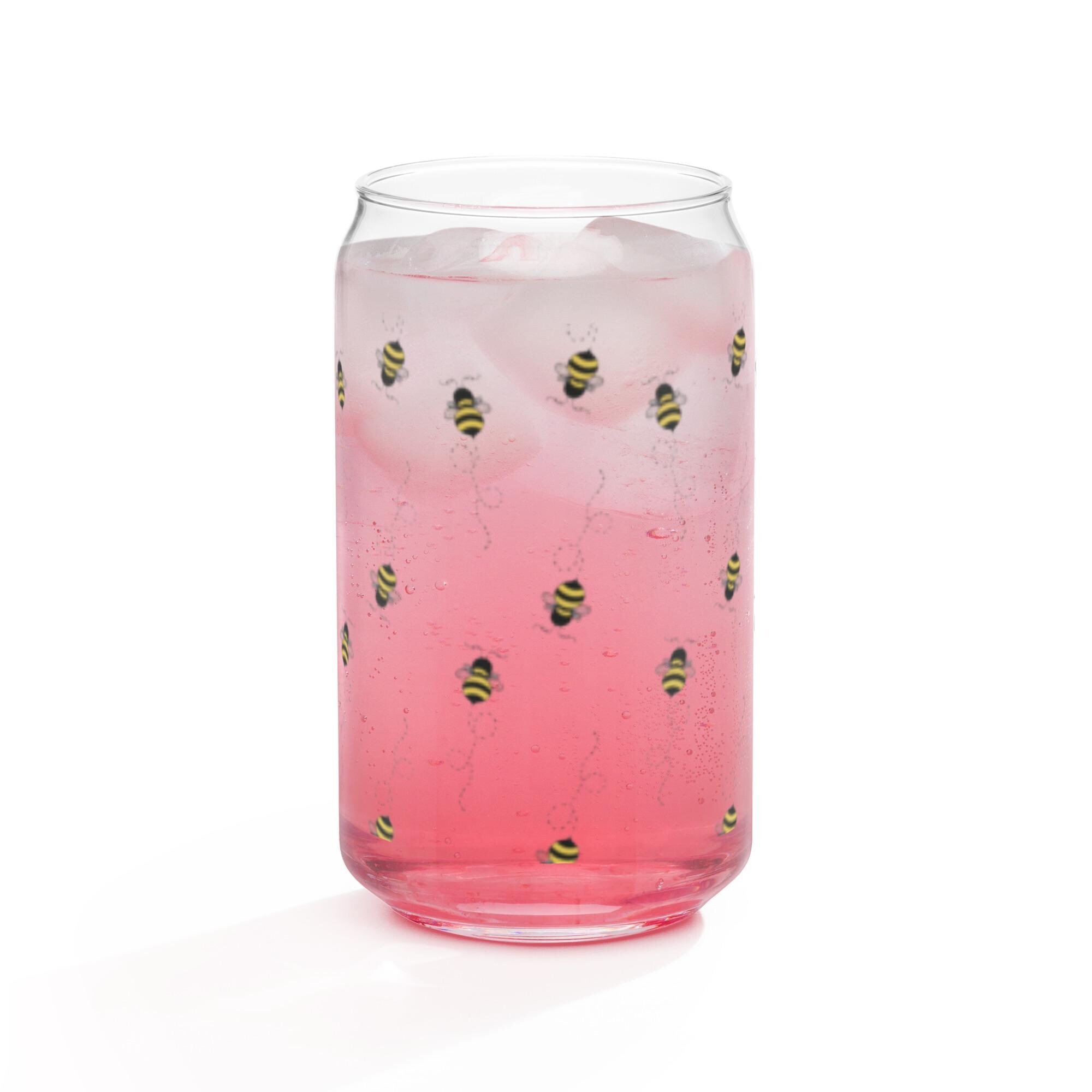 bumble bee glasses, bumble bee gift for her, glass can shapped cups, can shaped glass, bumble bee tumbler - handmade by Beth Ann Erickson Designs