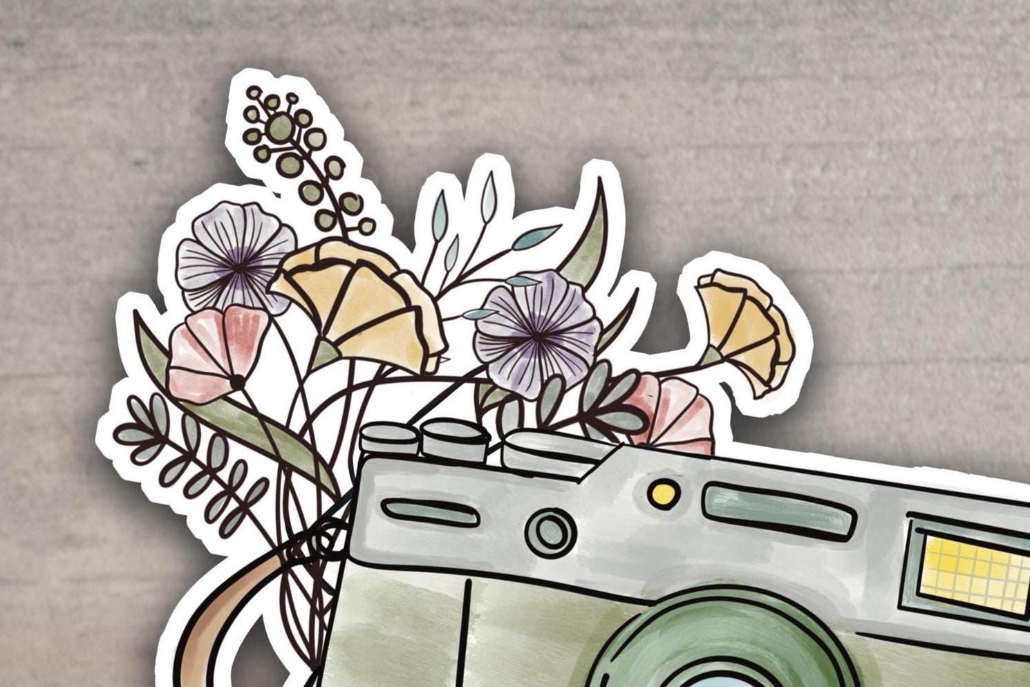 camera sticker small, photography stickers waterproof, vinyl pack, wildflowers, floral - handmade by Beth Ann Erickson Designs