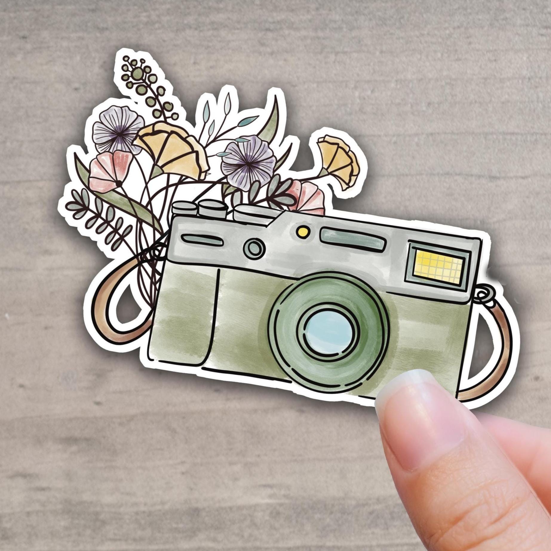camera sticker small, photography stickers waterproof, vinyl pack, wildflowers, floral - handmade by Beth Ann Erickson Designs