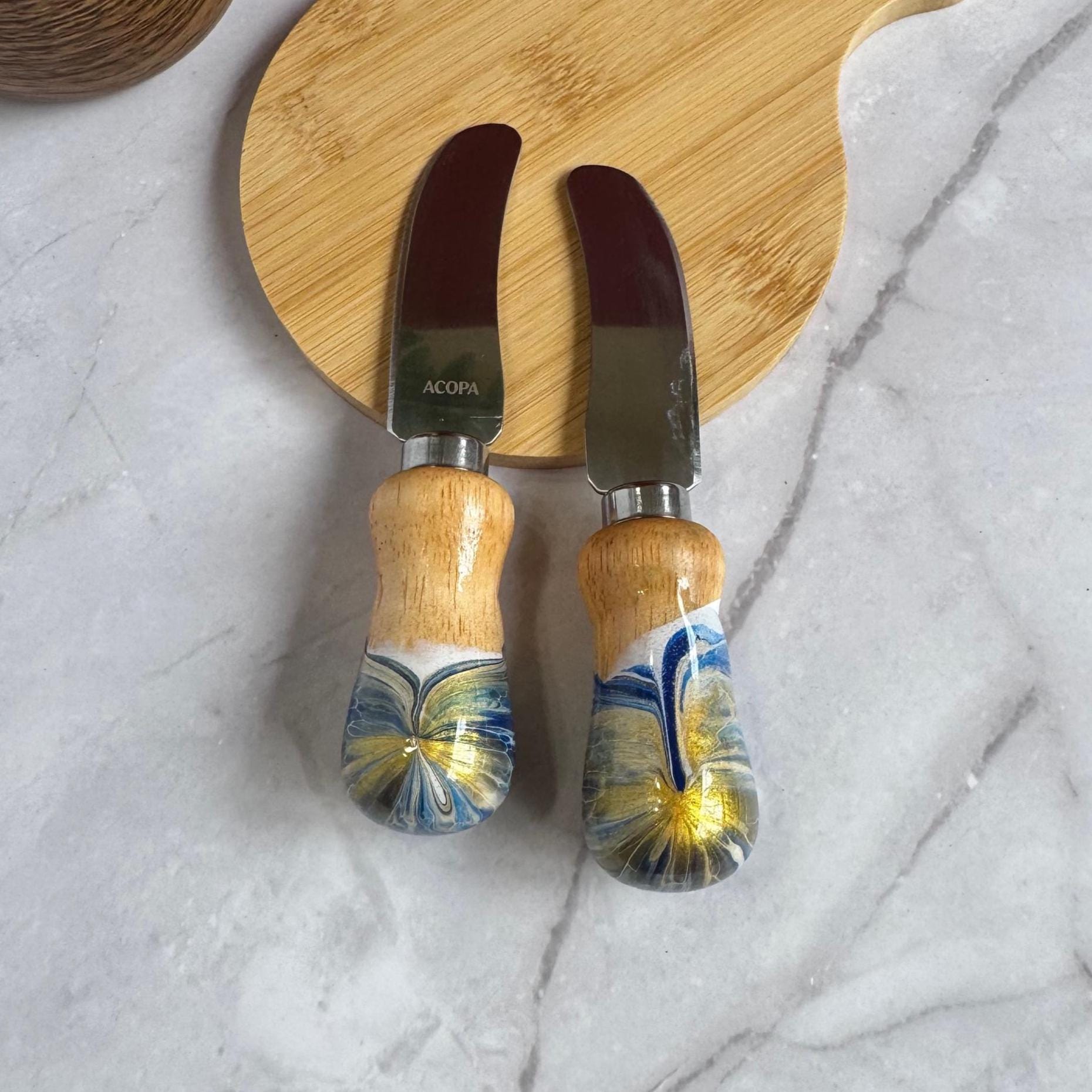 cheese knive, cheese spreader, hand painted cheese knife, butter spreader, charcuterie accessories, cheese knives cute handles, one knife - handmade by Beth Ann Erickson Designs