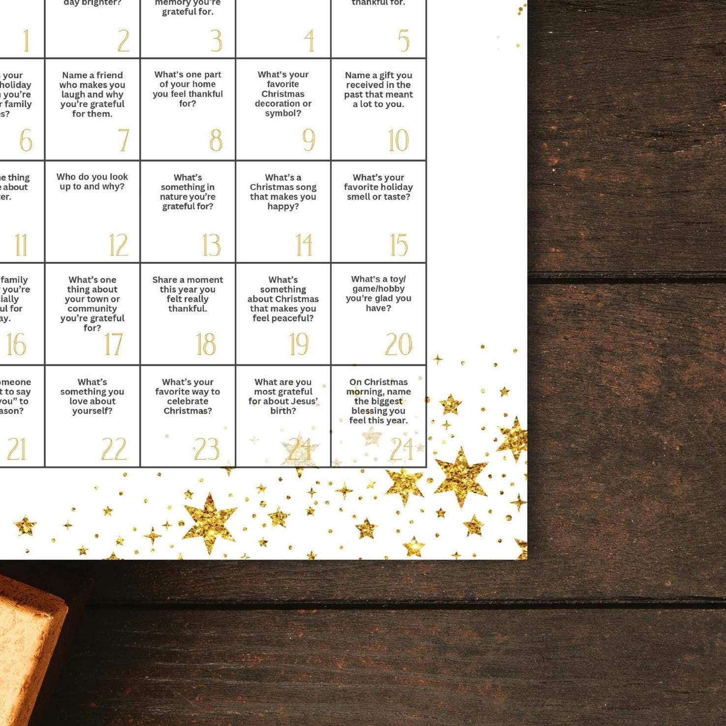 christmas countdown calendar, countdown to christmas printable, christmas activity sheets, gratitude countdown to christmas - handmade by Beth Ann Erickson Designs