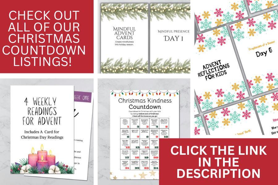 christmas scripture cards, 4x4, advent devotional cards, printable advent scripture cards, christmas bible verse cards, christmas countdown - handmade by Beth Ann Erickson Designs