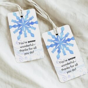 christmas thank you tag, teacher thank you tag, snowflake thank you tag, staff thank you, volunteer thank you tag, gift tag printable - handmade by Beth Ann Erickson Designs