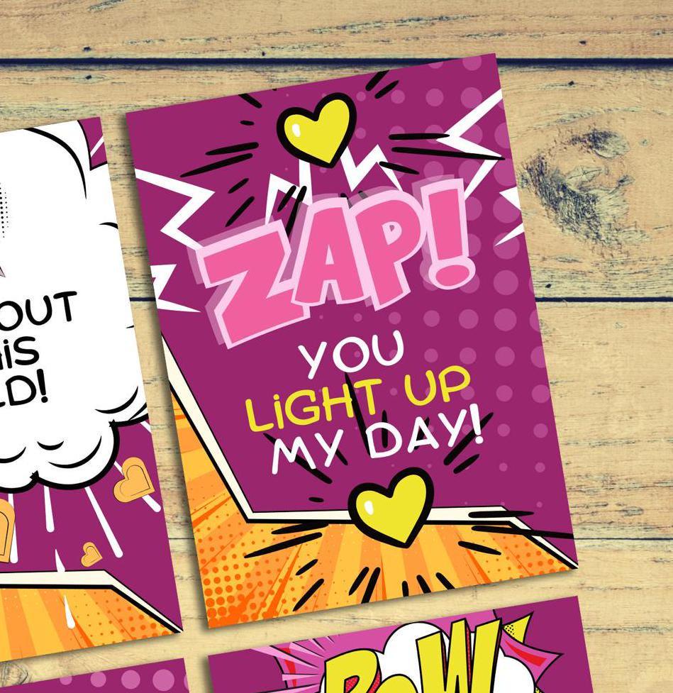 comic book valentines day design, kids valentines cards digital, valentines day cards digital download, school valentines - handmade by Beth Ann Erickson Designs