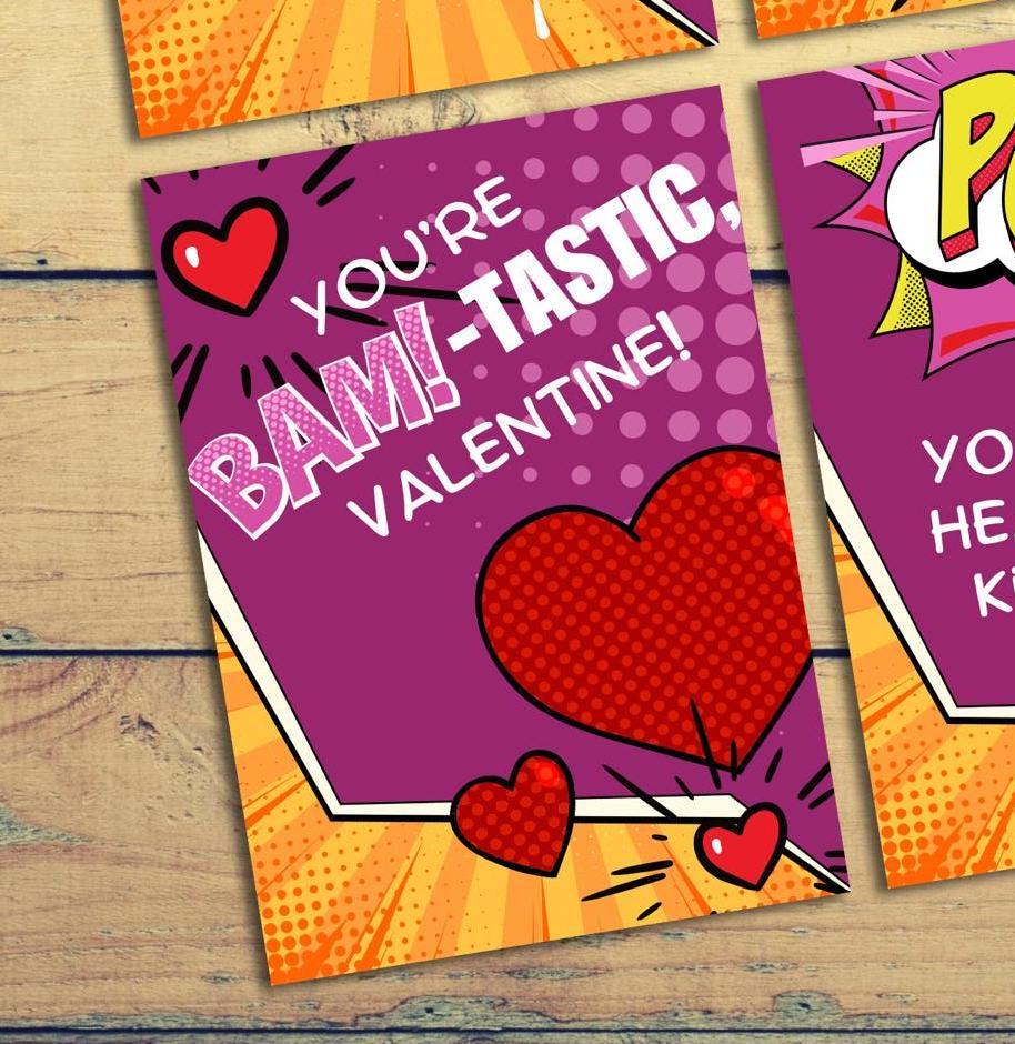 comic book valentines day design, kids valentines cards digital, valentines day cards digital download, school valentines - handmade by Beth Ann Erickson Designs