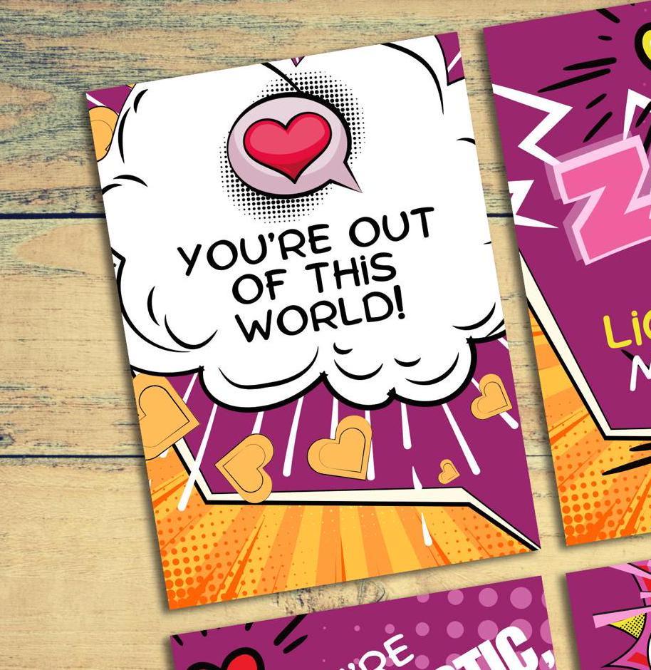 comic book valentines day design, kids valentines cards digital, valentines day cards digital download, school valentines - handmade by Beth Ann Erickson Designs