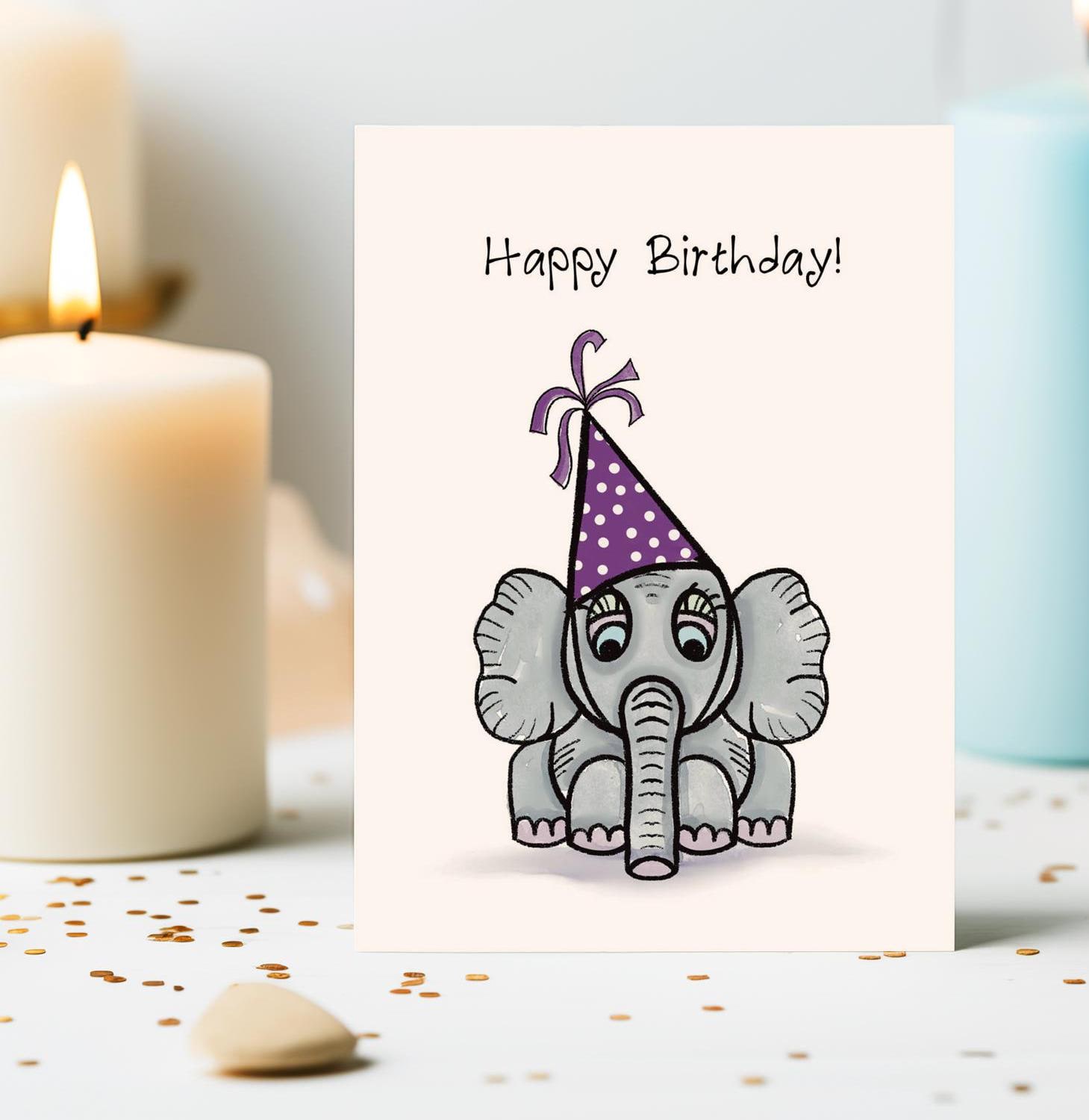 elephant birthday card, birthday notecards, happy birthday card, stationery cards and envelopes, birthday greeting cards, notecard set - handmade by Beth Ann Erickson Designs