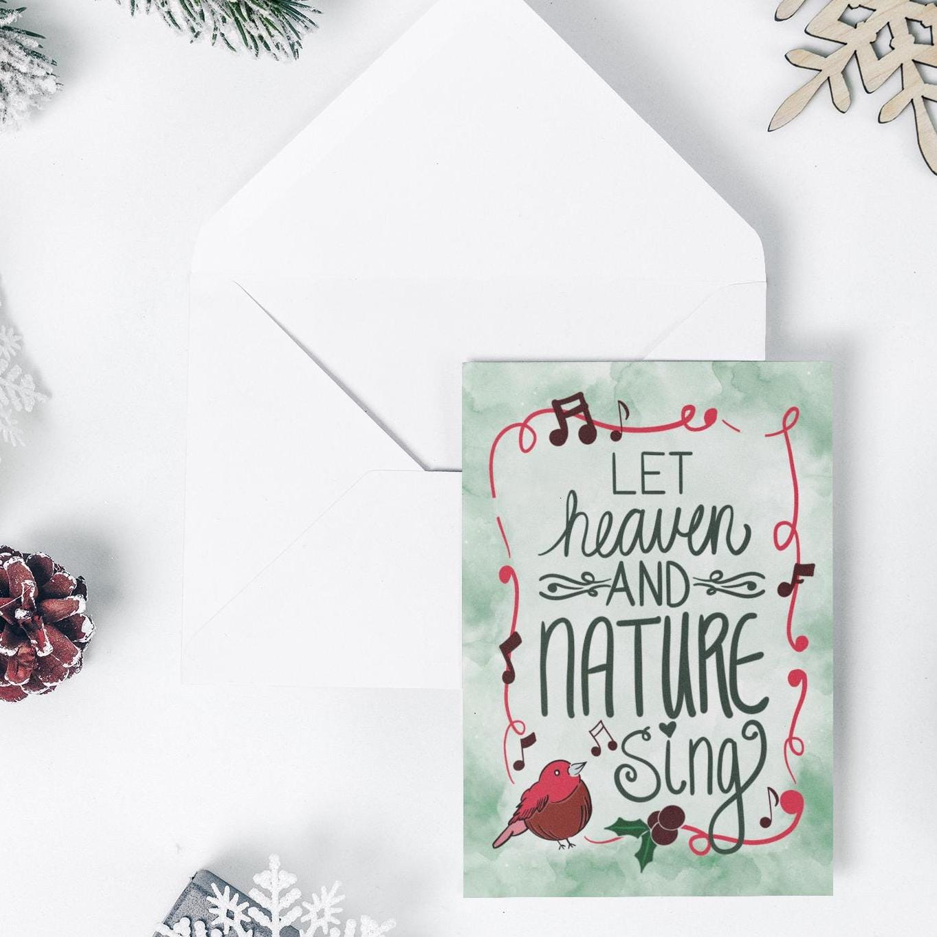let heaven and nature sing, printed christmas cards, christmas card set, folded christmas card, christmas card with envelope, 6 pack - handmade by Beth Ann Erickson Designs