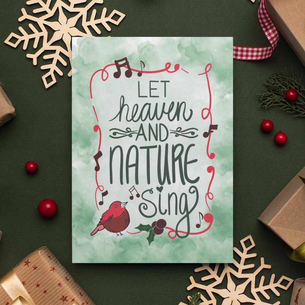 let heaven and nature sing, printed christmas cards, christmas card set, folded christmas card, christmas card with envelope, 6 pack - handmade by Beth Ann Erickson Designs