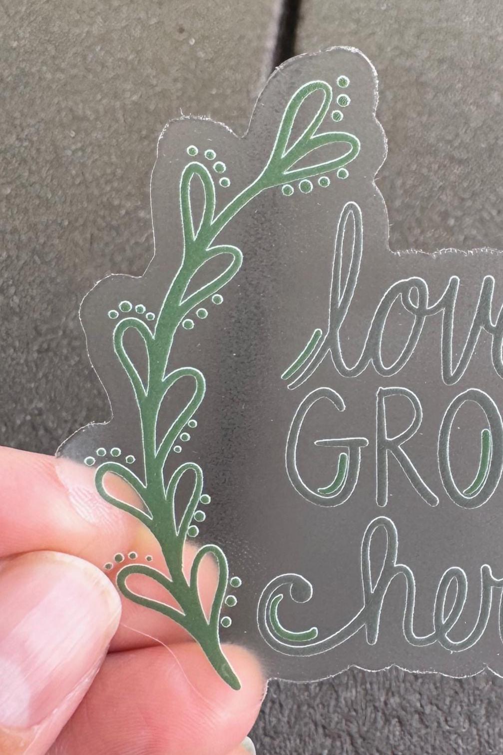 love grows here, gardening stickers, garden sticker, gardening sticker pack, waterproof water bottle stickers, garden lover gift, 3x3 - handmade by Beth Ann Erickson Designs