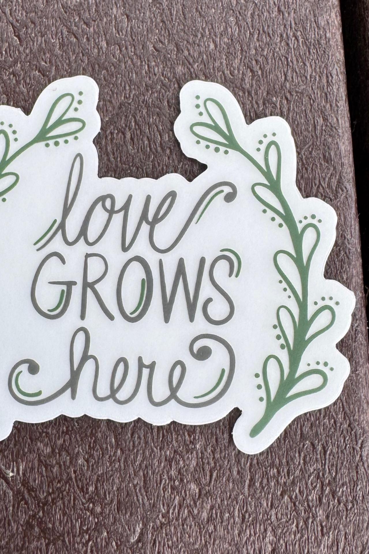 love grows here, gardening stickers, garden sticker, gardening sticker pack, waterproof water bottle stickers, garden lover gift, 3x3 - handmade by Beth Ann Erickson Designs