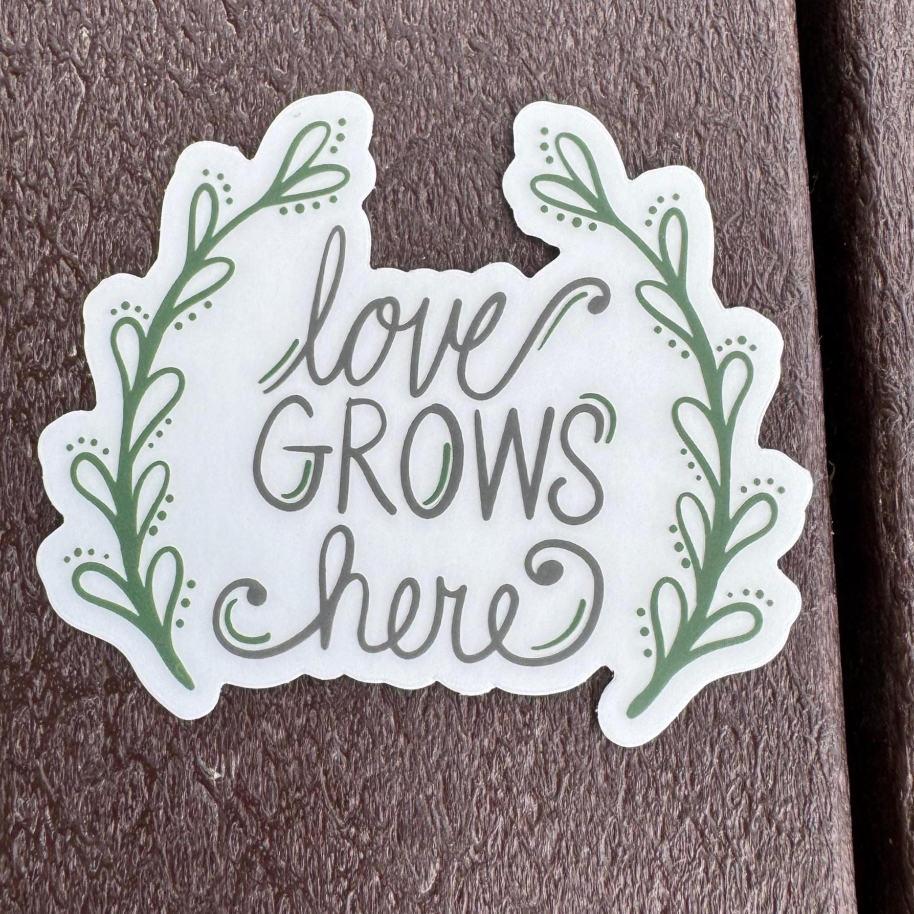 love grows here, gardening stickers, garden sticker, gardening sticker pack, waterproof water bottle stickers, garden lover gift, 3x3 - handmade by Beth Ann Erickson Designs
