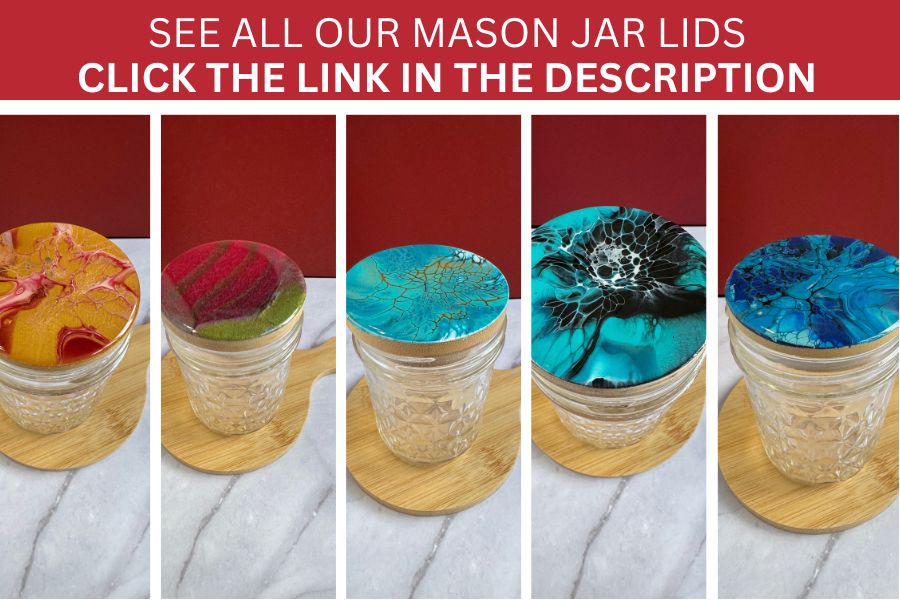mason jar bamboo lid, resin jar lid, acrylic pour jar lids, 70 mm, painted lids, painted mason jar lid, regular mouth mason jar lids, - handmade by Beth Ann Erickson Designs