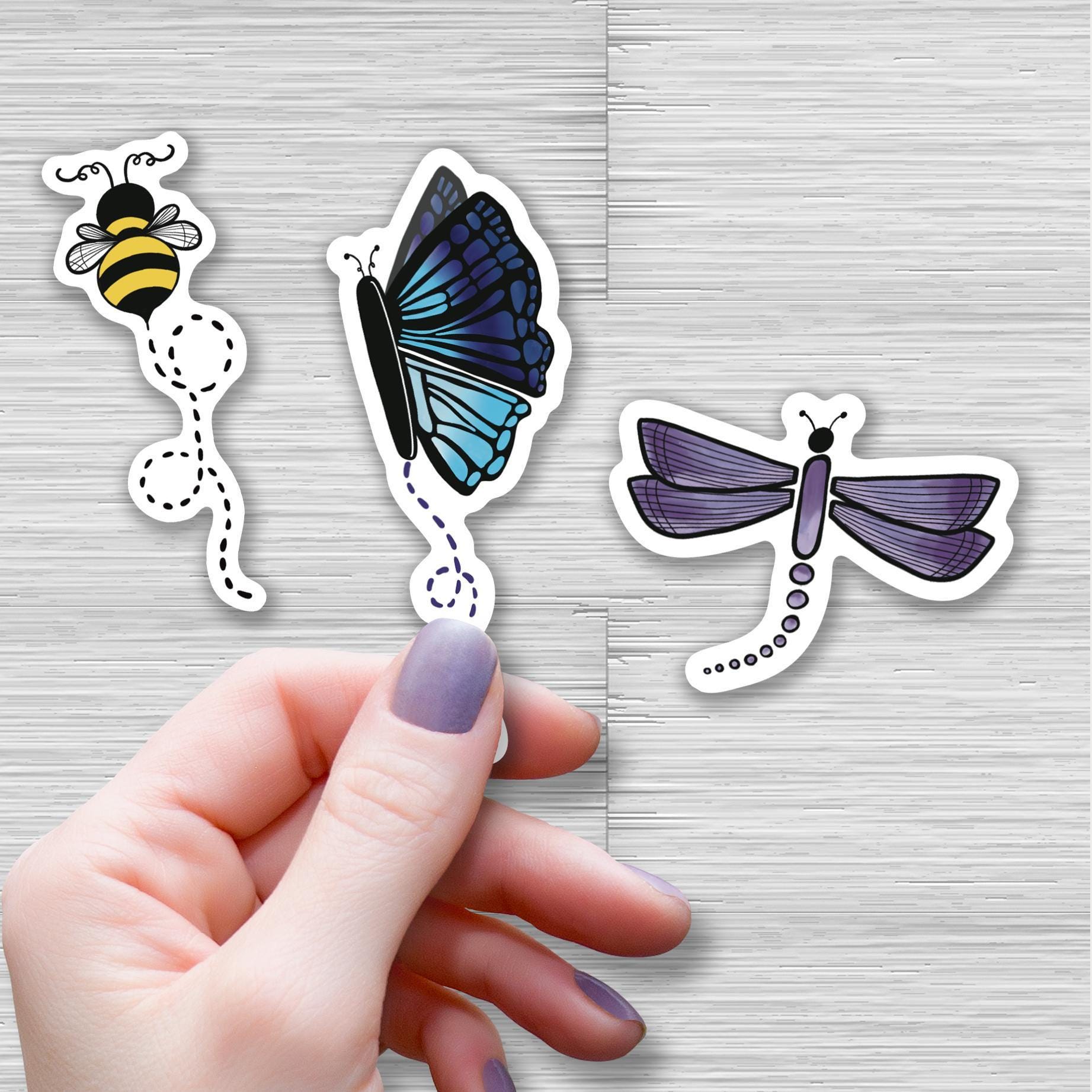 mini waterproof sticker, water bottle stickers mini, tiny bee stickers, mini vinyl stickers waterproof, mini butterfly, mini dragonfly - handmade by Beth Ann Erickson Designs
