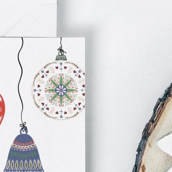 nordic christmas cards, scandinavian christmas card, printed christmas cards, christmas card set, folded christmas card, 6 pack - handmade by Beth Ann Erickson Designs