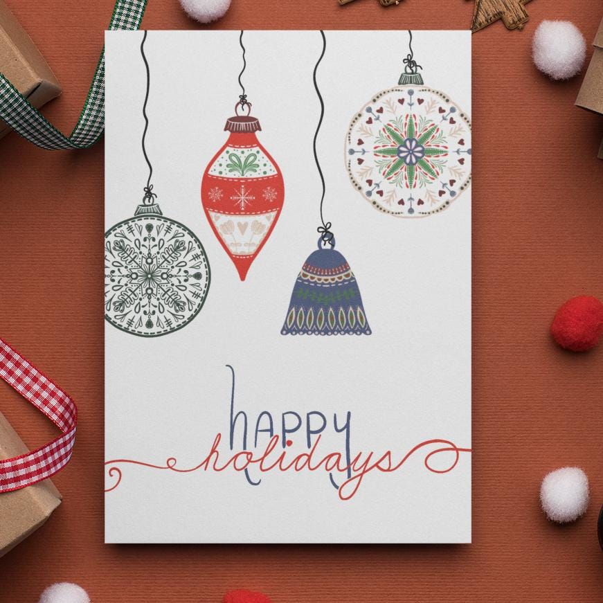 nordic christmas cards, scandinavian christmas card, printed christmas cards, christmas card set, folded christmas card, 6 pack - handmade by Beth Ann Erickson Designs