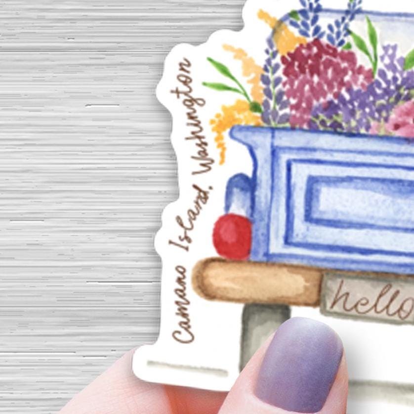 outdoorsy stickers, camano island wa sticker, washington state, adventure stickers, vinyl outdoor waterproof stickers, water bottle sticker - handmade by Beth Ann Erickson Designs