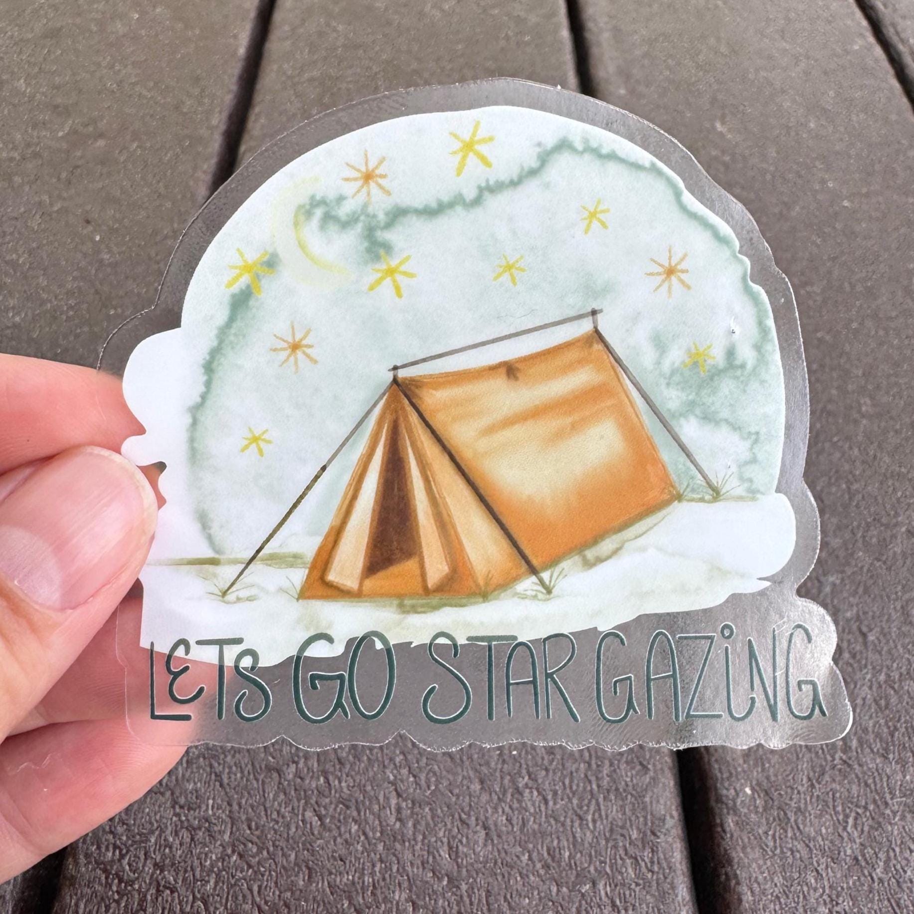 outdoorsy stickers, outdoor stickers waterproof, lets go stargazing, vinyl outdoor stickers, backpack stickers, hiking boots stickers - handmade by Beth Ann Erickson Designs