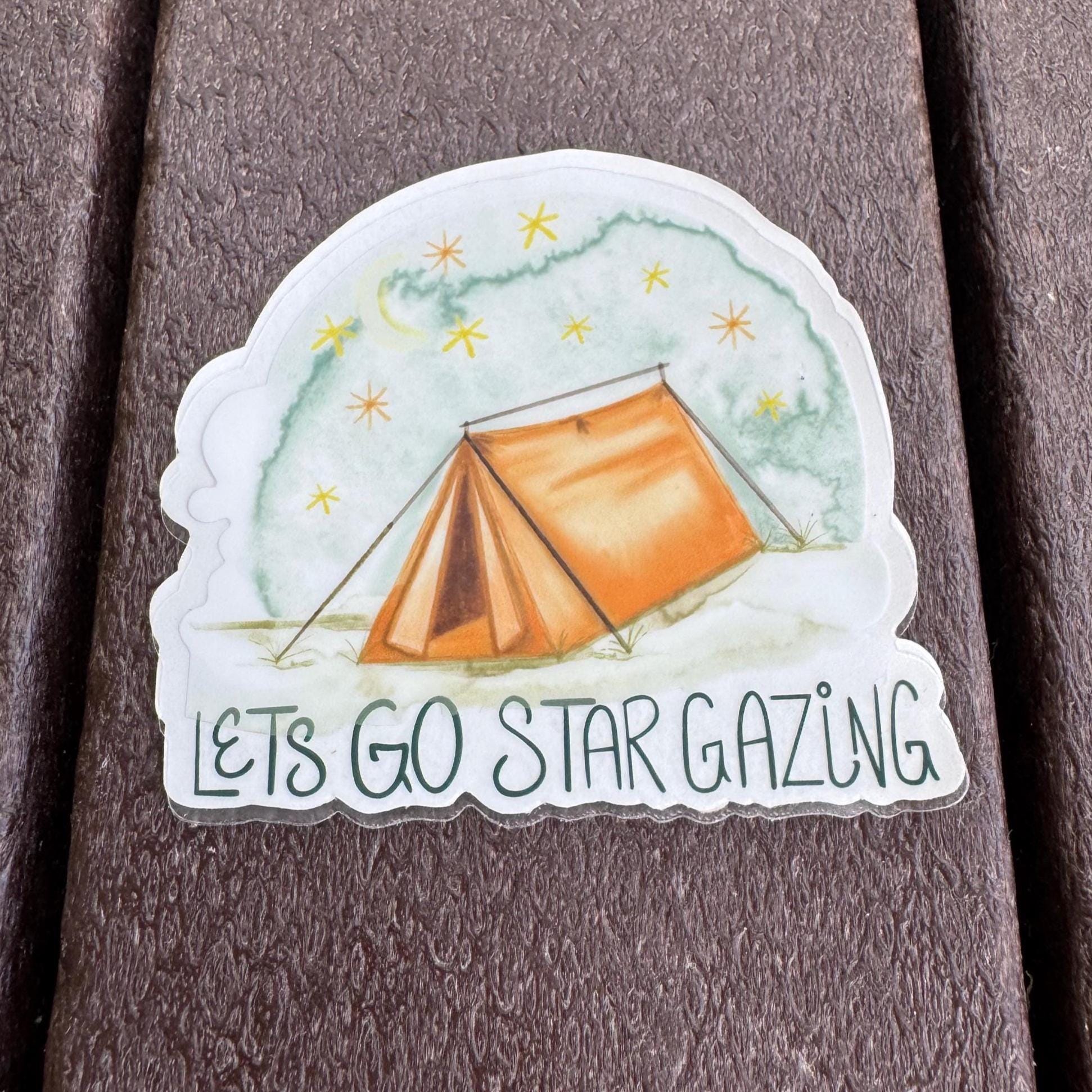 outdoorsy stickers, outdoor stickers waterproof, lets go stargazing, vinyl outdoor stickers, backpack stickers, hiking boots stickers - handmade by Beth Ann Erickson Designs