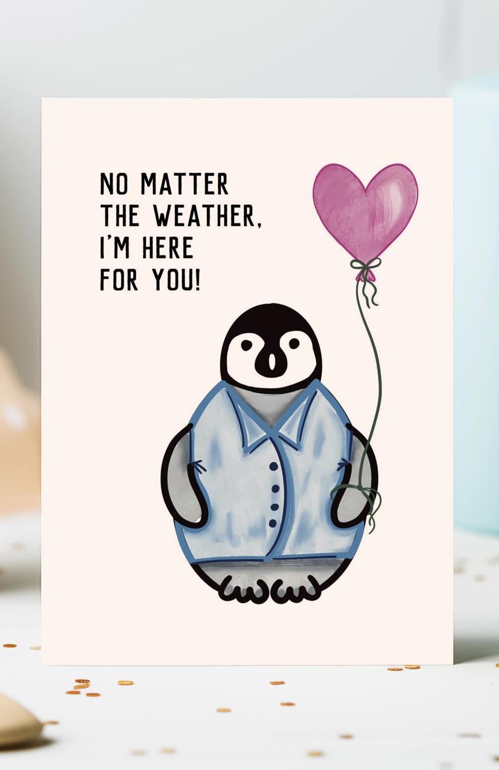 penguin note cards, thinking of you note cards, sympathy note card set, stationery card and envelope, greeting card for friend, set of cards - handmade by Beth Ann Erickson Designs