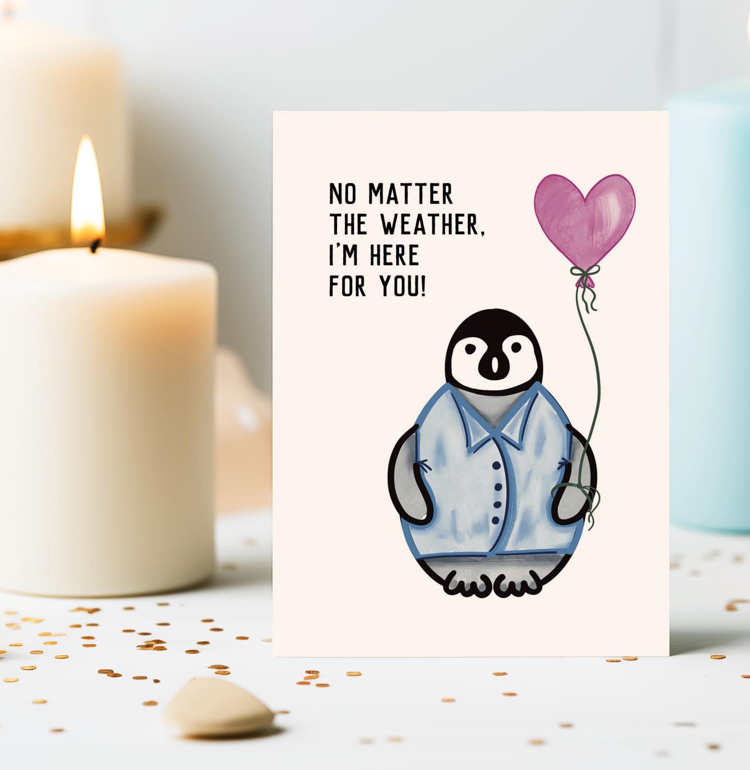 penguin note cards, thinking of you note cards, sympathy note card set, stationery card and envelope, greeting card for friend, set of cards - handmade by Beth Ann Erickson Designs