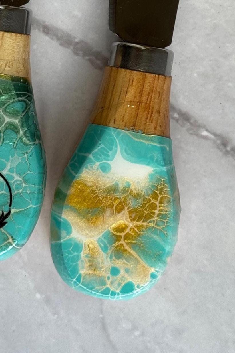 personalized cheese knive, cheese knife set, cheese spreader knife, colored handles, charcuterie utensils, cheese knife personalized - handmade by Beth Ann Erickson Designs