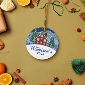 personalized christmas ornaments, last name ornament, 2025 ornament, scandinavian christmas ornaments, nordic gingerbread house - handmade by Beth Ann Erickson Designs