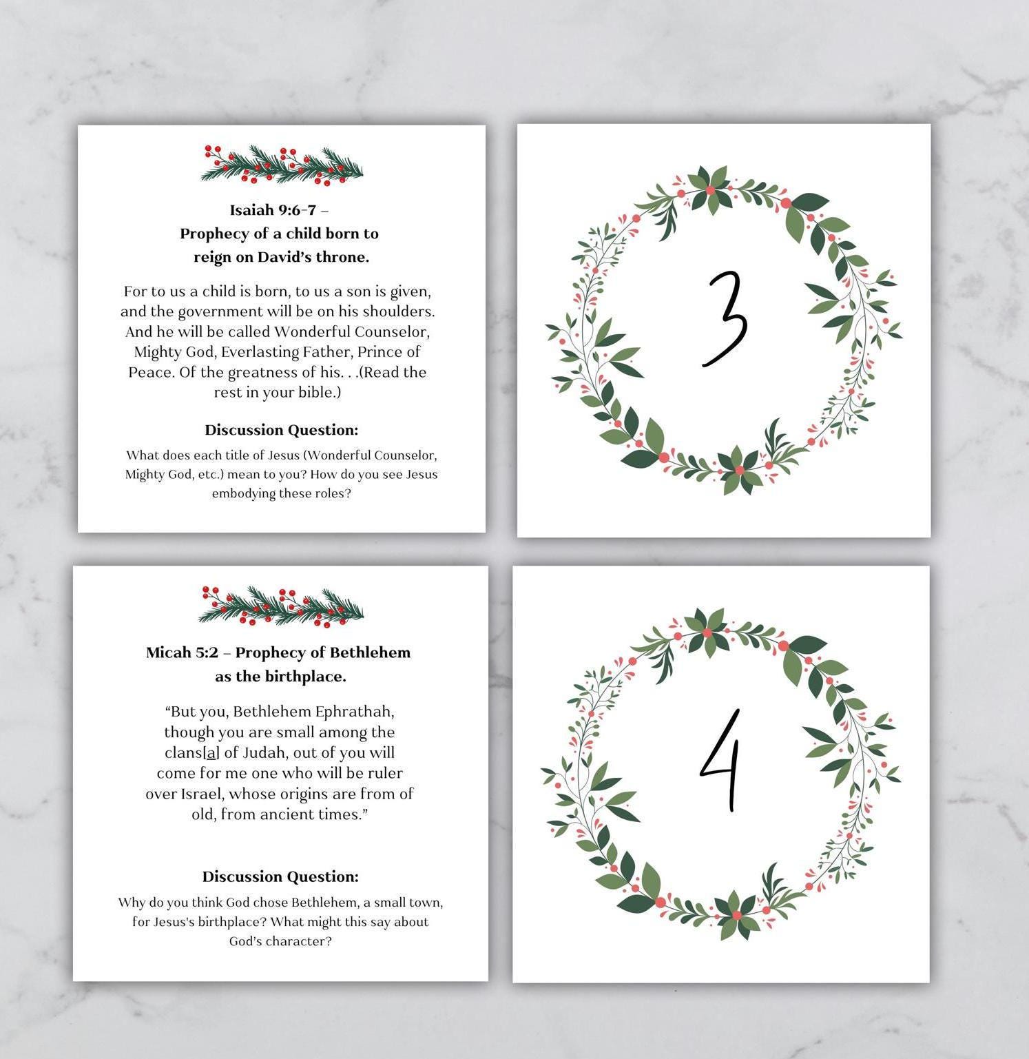 printable advent verses, printable advent devotional for kids, christmas scripture cards, 4x4 print size, christmas bible verse cards - handmade by Beth Ann Erickson Designs