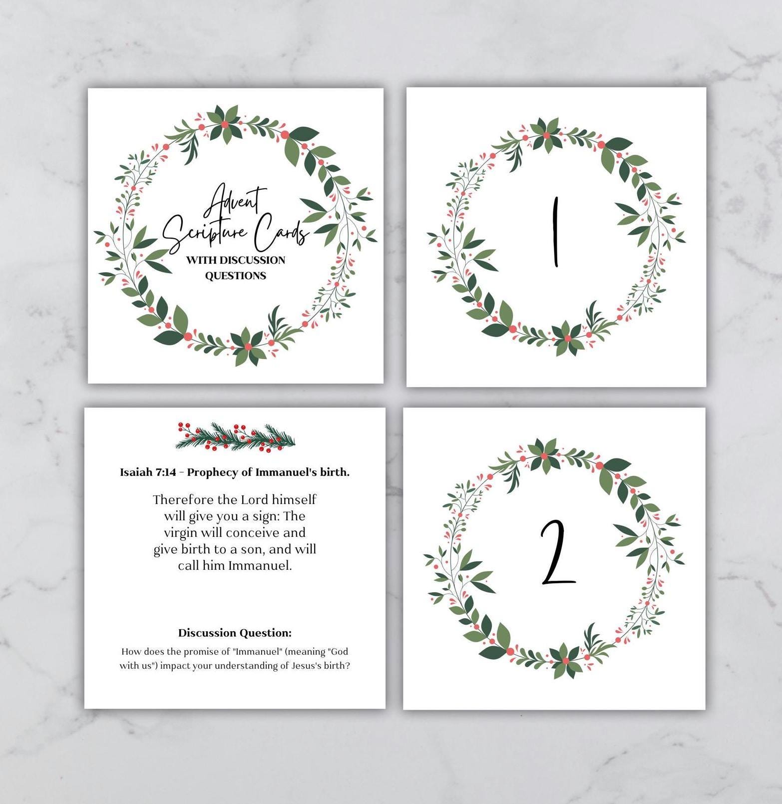 printable advent verses, printable advent devotional for kids, christmas scripture cards, 4x4 print size, christmas bible verse cards - handmade by Beth Ann Erickson Designs