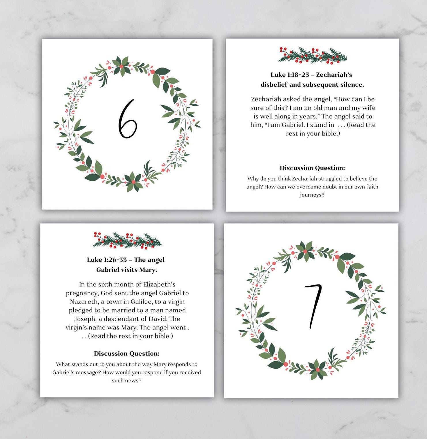 printable advent verses, printable advent devotional for kids, christmas scripture cards, 4x4 print size, christmas bible verse cards - handmade by Beth Ann Erickson Designs