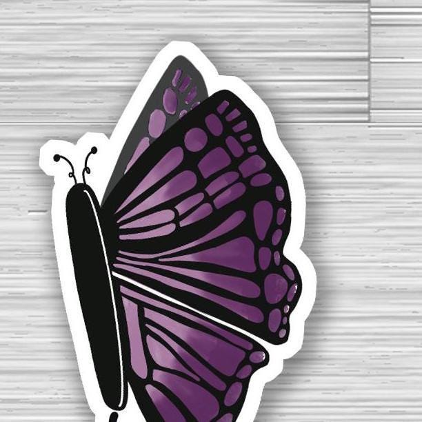 purple butterfly sticker for waterbottle, mini sticker, planner sticker, nature sticker, cute sticker, waterproof water bottle sticker - handmade by Beth Ann Erickson Designs