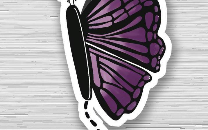purple butterfly sticker for waterbottle, mini sticker, planner sticker, nature sticker, cute sticker, waterproof water bottle sticker - handmade by Beth Ann Erickson Designs