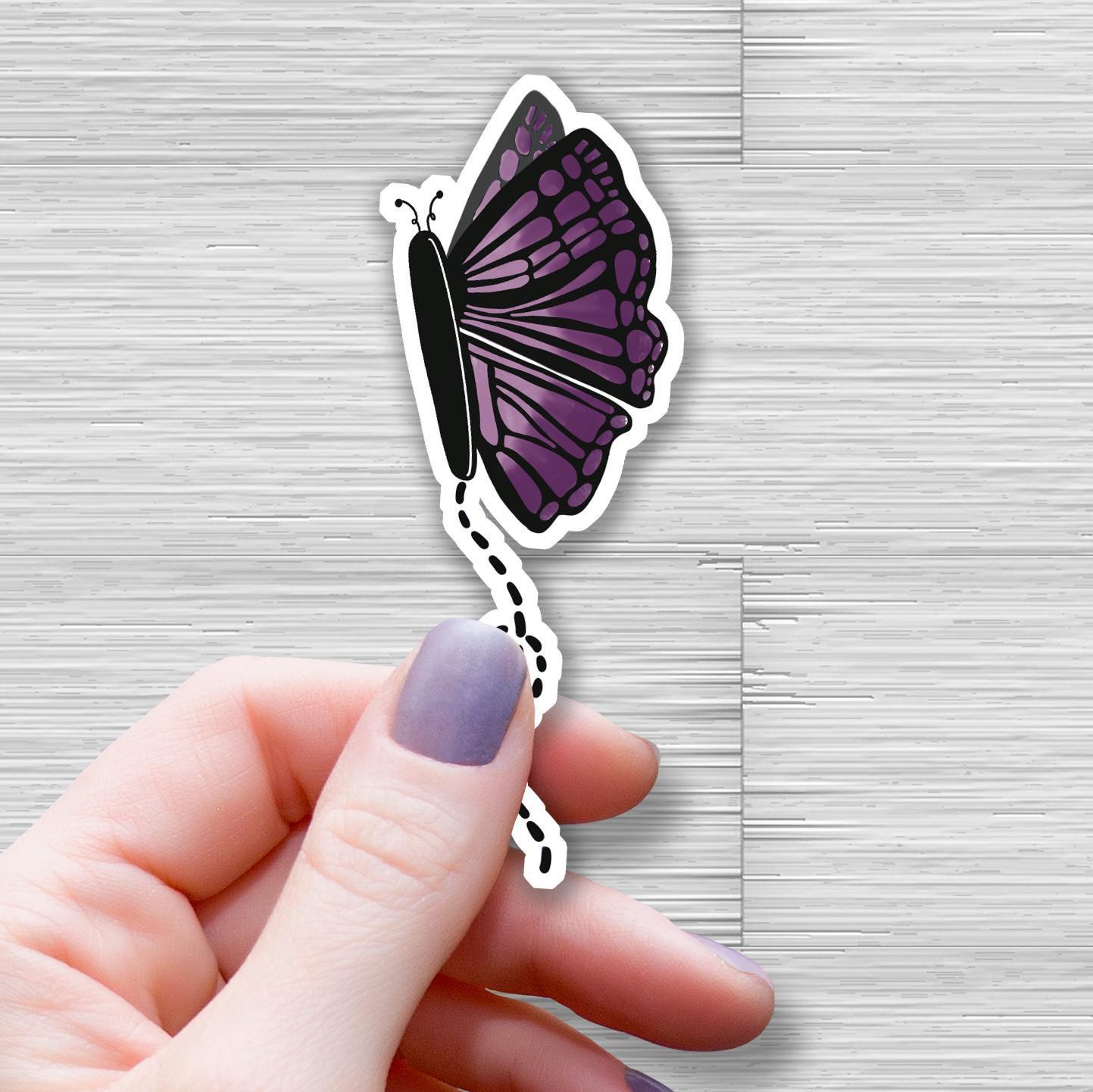 purple butterfly sticker for waterbottle, mini sticker, planner sticker, nature sticker, cute sticker, waterproof water bottle sticker - handmade by Beth Ann Erickson Designs