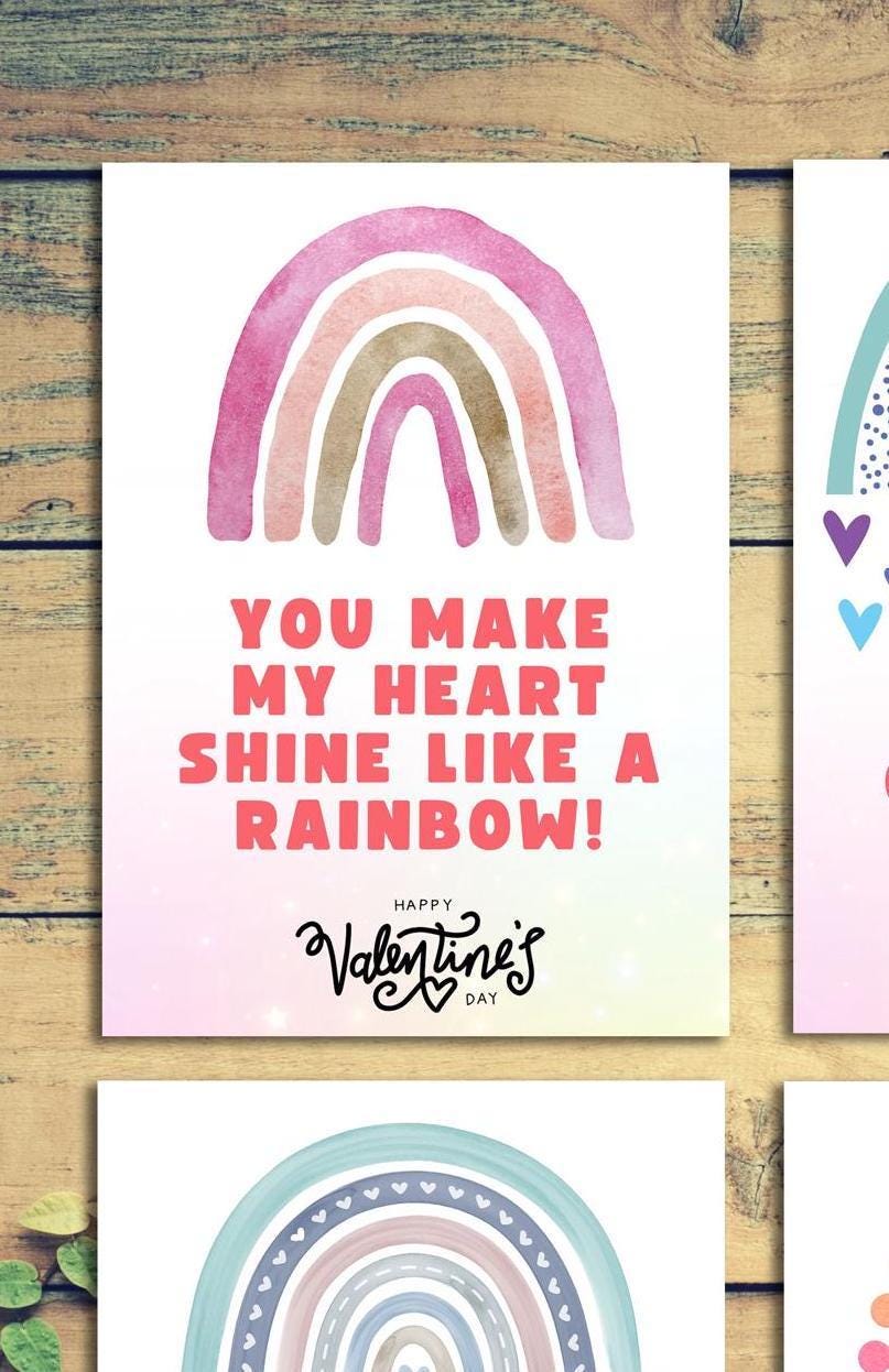 rainbow valentines, kids valentines for class, valentines day cards digital downloads, school valentines, pastel valentines - handmade by Beth Ann Erickson Designs